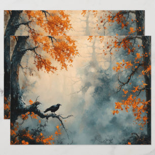 Lámina Raven en papel de cuadernillo de bosque en otoño