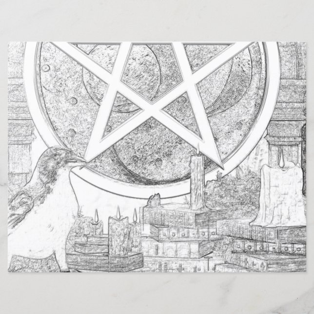 Lámina Raven Magick Pagan Wicca Coloring Page (Anverso)