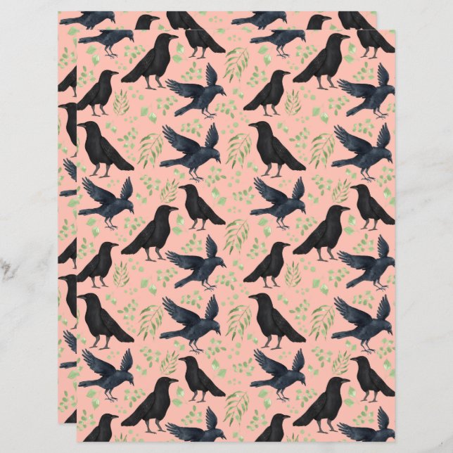 Lámina Ravens Gótico Halloween Escrapbook Paper en Naranj (Anverso / Reverso)