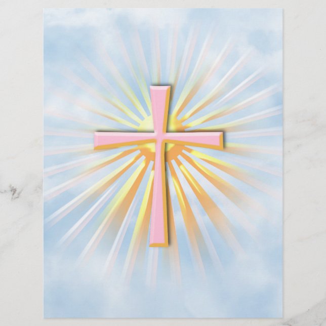 Lámina Rayos de luz de la cruz religiosa (W/Nubes) (Anverso)