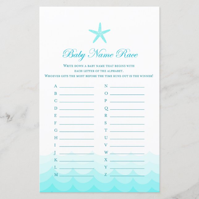 Lámina Raza por nombre de bebé - Juego de Baby Shower (Anverso)