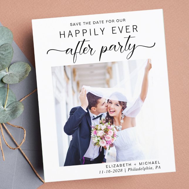 Lámina Recepción De Boda De Foto Presupuestaria Guardar L (A stylish save the date announcement for a reception to celebrate your elopement or private wedding)