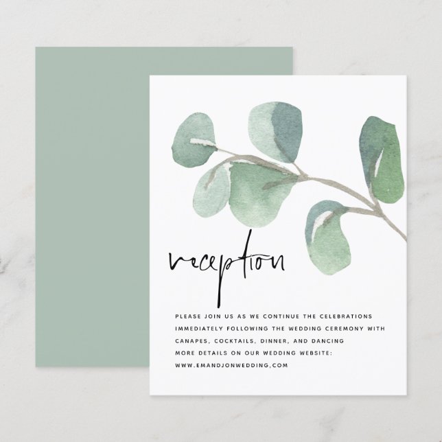 Lámina Recepción de bodas de eucalipto verde con guión de (Anverso / Reverso)