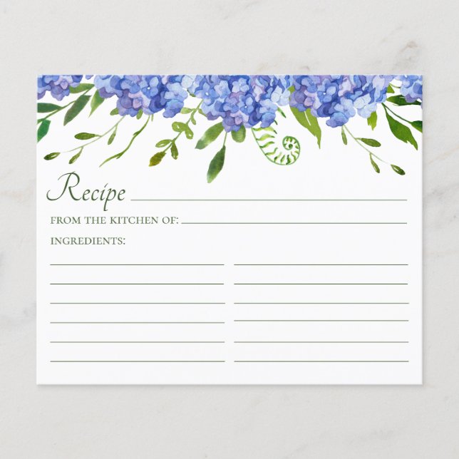 Lámina Receta Boda de Hydrangeas Azul (Anverso)