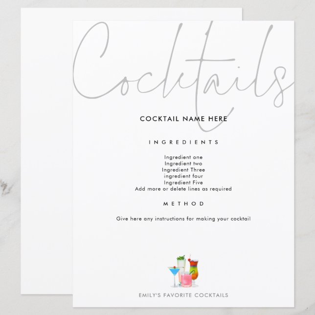 Lámina Receta de cóctel para Binder Page Future Mrs. (Anverso / Reverso)