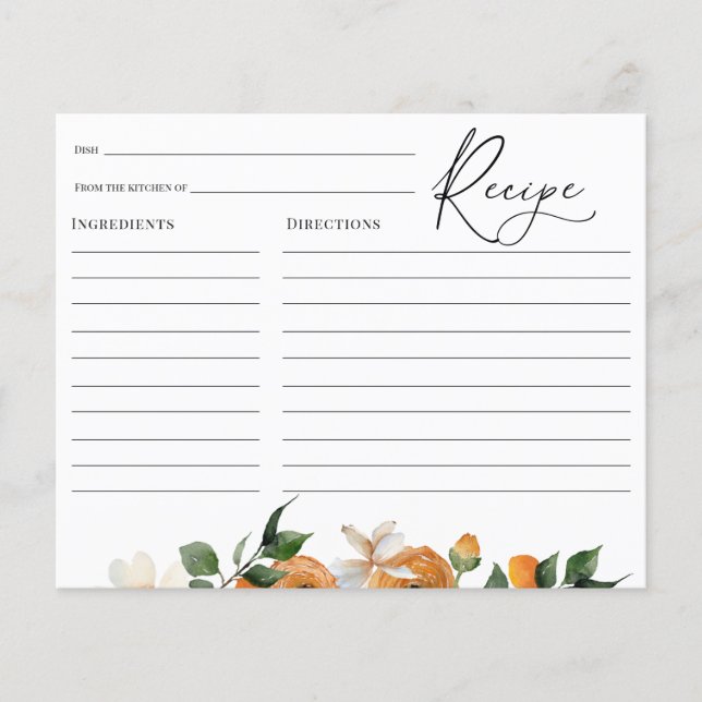 Lámina Receta de ducha de novia con flores de naranja (Anverso)