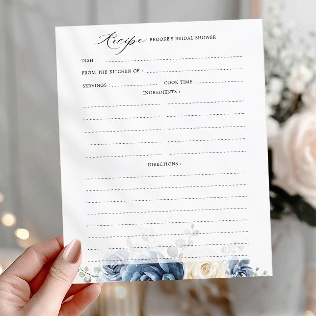 Lámina Receta de ducha de novia de champán de la marina a (Dusty Blue Navy Champagne Bridal Shower Recipe)