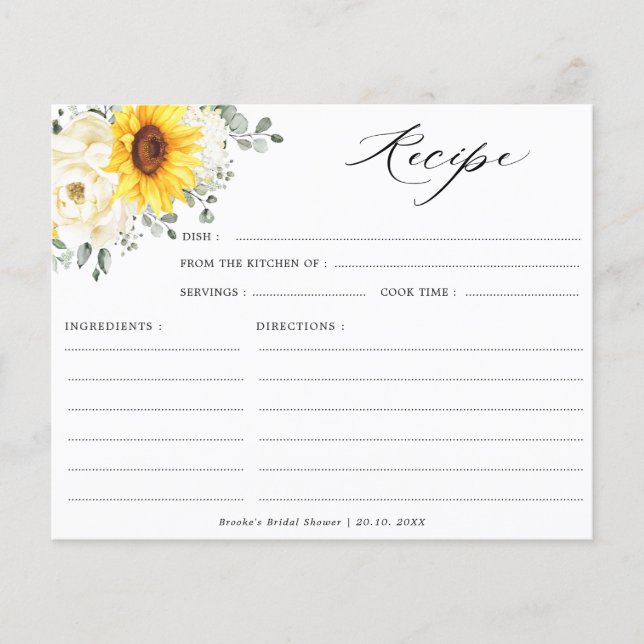 Lámina Receta de ducha de novia floral de marfil de giras (Anverso)