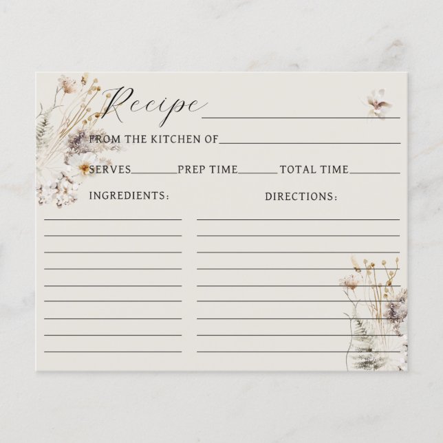 Lámina Receta de ducha de novia rústica para el Boho de F (Anverso)