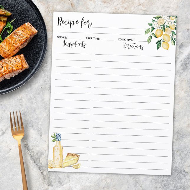 Lámina Receta de fruta de limón amarillo y tiras azules I (In situ)