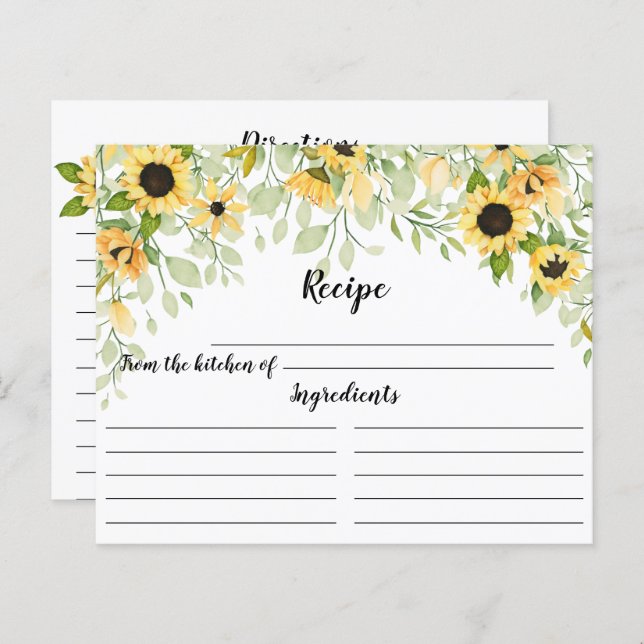 Lámina Receta de la ducha de novia del girasol amarillo o (Anverso / Reverso)