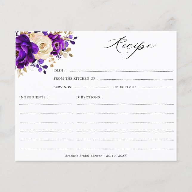 Lámina Receta de la ducha Royal Purple Violet Gold Bridal (Anverso)