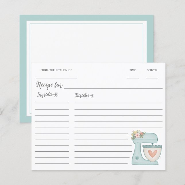 Lámina Receta de mezclador de base de cocina azul (Anverso / Reverso)