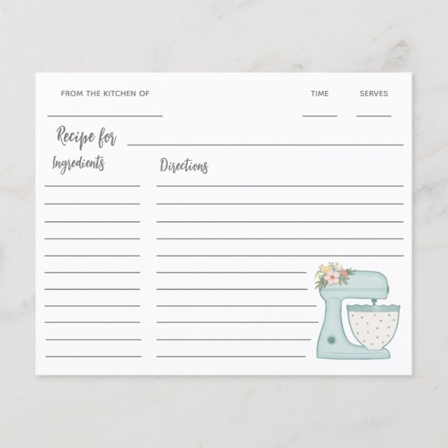 Lámina Receta de mezclador de base de cocina azul (Anverso)