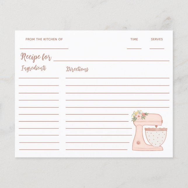 Lámina Receta de mezclador de base de cocina rosa (Anverso)