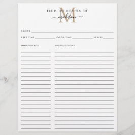 Lámina Receta de Monograma de Oro Elegante de la Cocina