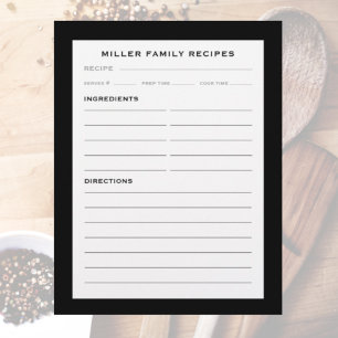 Lámina Receta de nombre de familia Insertar   Blanco y ne