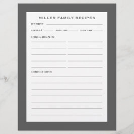 Lámina Receta de nombre de familia Insertar | Gris y blan