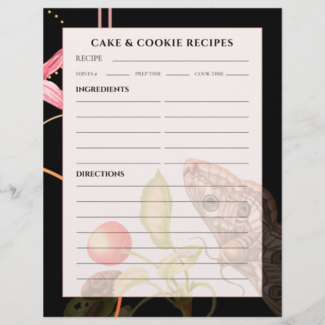 Lámina Receta de pasteles y galletas | Mariposa Botánica  (Anverso)