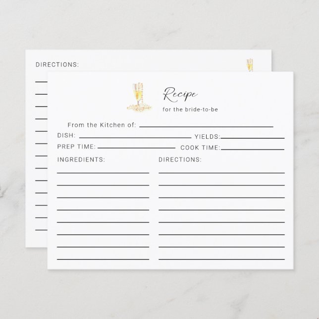 Lámina Receta de Pearls Prosecco Bridal Shower (Anverso / Reverso)