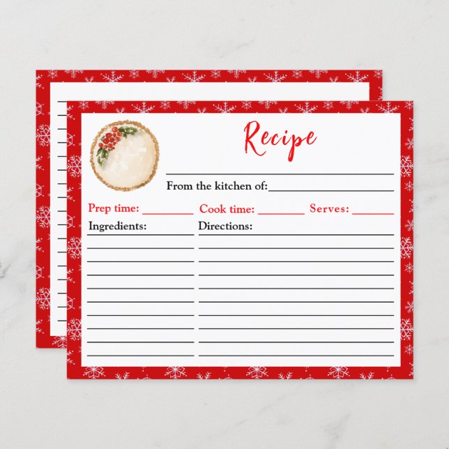 Lámina Receta de Pie para Navidades de Holiday Baking (Anverso / Reverso)