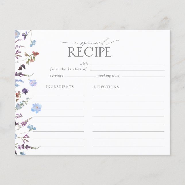 Lámina Receta Dusty Blue Wildflower Bridal Shower (Anverso)