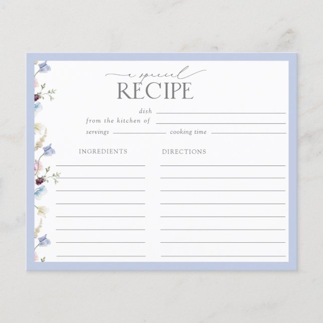 Lámina Receta elegante de ducha de flores azules de flore (Anverso)