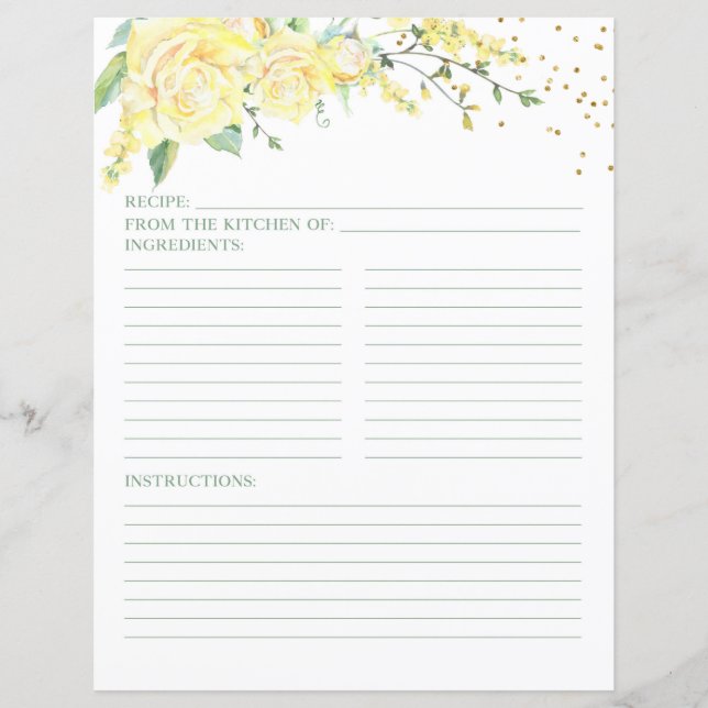 Lámina Receta elegante de ducha de novia floral de rosas  (Anverso)