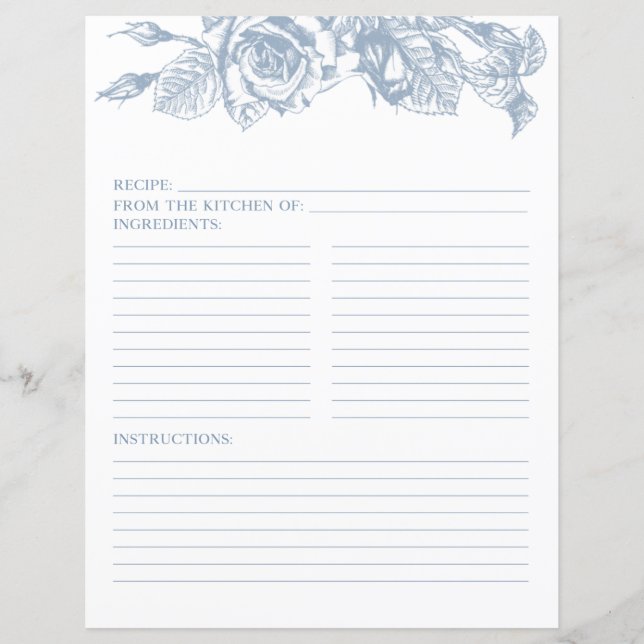 Lámina Receta floral azul turbia (Anverso)