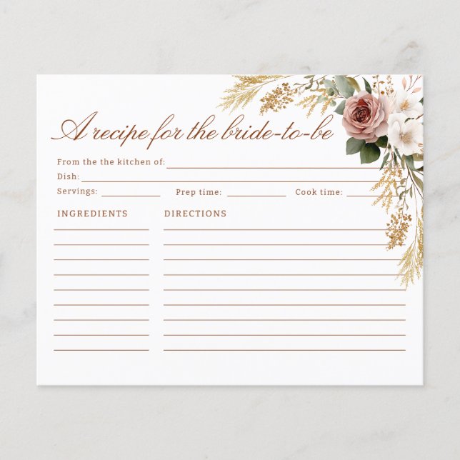 Lámina Receta floral rústica para la futura novia (Anverso)