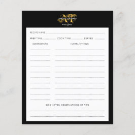 Lámina Receta monogramada moderna en negro y oro con prob