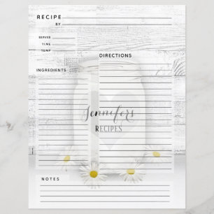 Lámina Receta personalizada de Cookbook Mason Jar Insert
