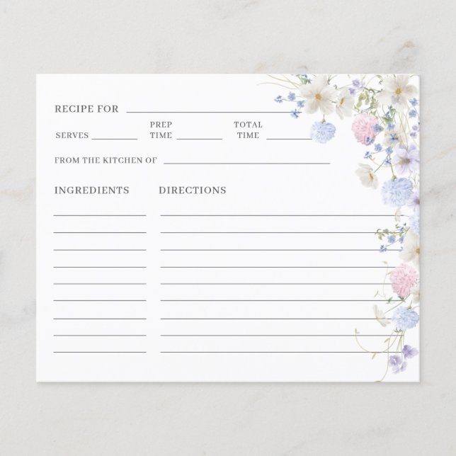 Lámina Receta Purple Pink Wildflower Bridal Shower (Anverso)
