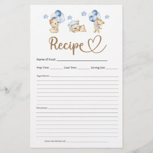 Lámina Receta Teddy Bear Boy Baby Shower