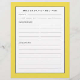 Lámina Recetas de nombre de familia | Amarillo sencillo y