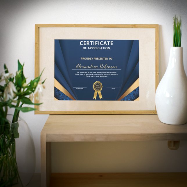 Lámina Reconocimiento Logro del Certificado Azul Oro (Appreciation Achievement Gold Blue Certificate is great for those who work hard to get it. )
