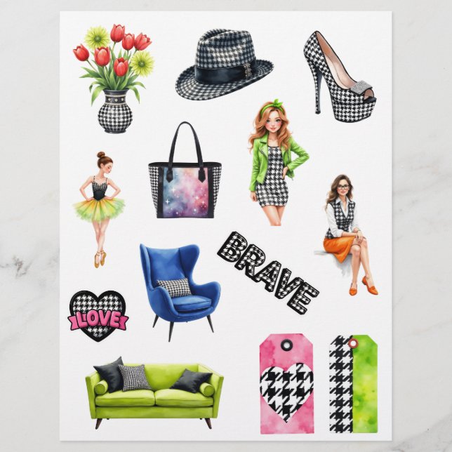 Lámina Recortes de papel de scrapbook de moda Houndstooth (Anverso)