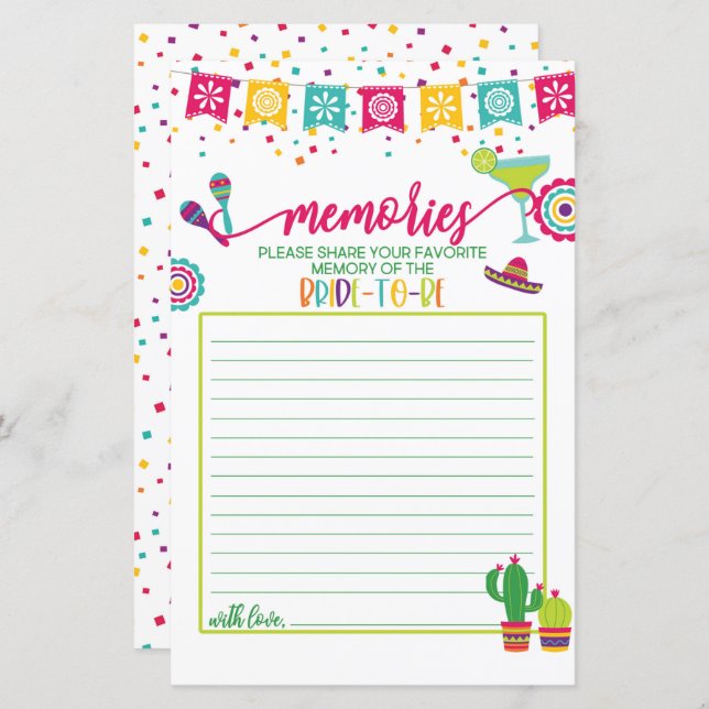 Lámina Recuerdos de la novia a ser - Fiesta WH (Anverso / Reverso)