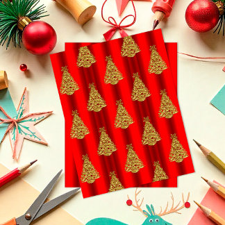 Lámina Red and Gold Christmas Trees Scrapbook Paper