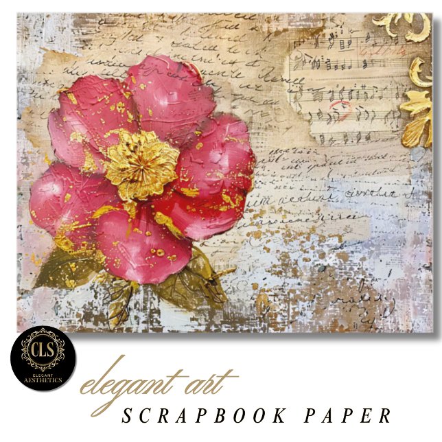 Lámina Red and Gold Flower Script Scrapbook Paper (Scrapbook Paper – Red and Gold Flower Script)