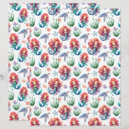 Lámina Red Mermaid Scrapbook Paper in White