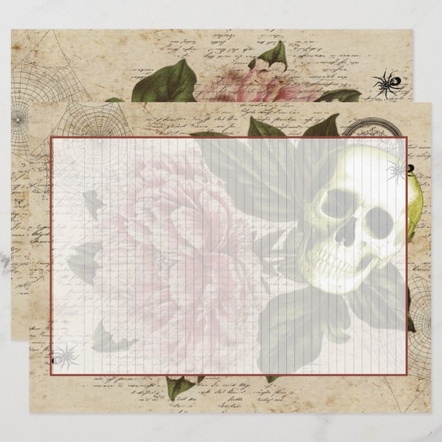 Lámina Red Peony Steampunk Skull Ephemera (Anverso / Reverso)