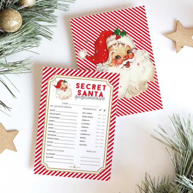 Lámina Red Stripe ChristmasSecret Santa Questionnaire (Secret Santa Questionnaire)