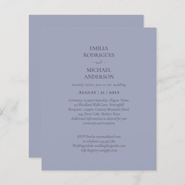 Lámina Registro de detalles de RSVP de presupuesto todo e (Anverso / Reverso)