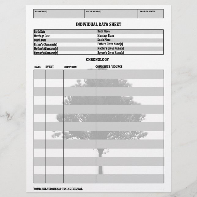 Lámina Registro de genealogía individual (Anverso)