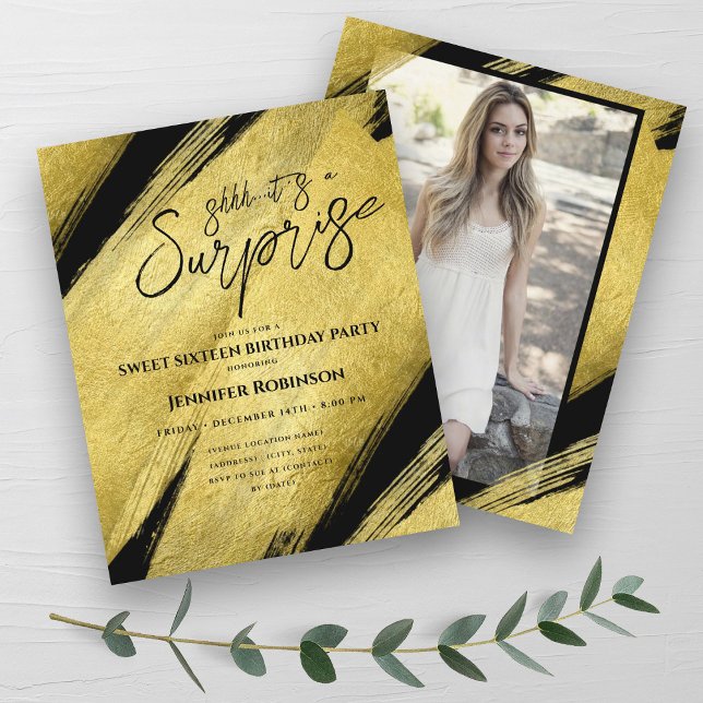 Lámina RELIEVE METALIZADO DORADO CLASSY Foto Sorpresa Dul (CLASSY Gold Foil Photo Surprise Sweet 16 Invites )