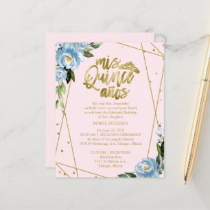 Lámina Relieve metalizado dorado de invitación Quinceaner