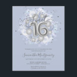 Lámina Relieve metalizado plateado Sweet 16 Globos Invita<br><div class="desc">Hágale saber a tus amigos que marquen sus calendarios para tu día especial con estas hermosas y polvorientas invitaciones azules Sweet 16. Cada invitación incluye un diseño festivo con bonitos globos, perfecto para crear un ambiente de diversión y celebración. Ya sea que planees organizar una gran fiesta de baile o...</div>