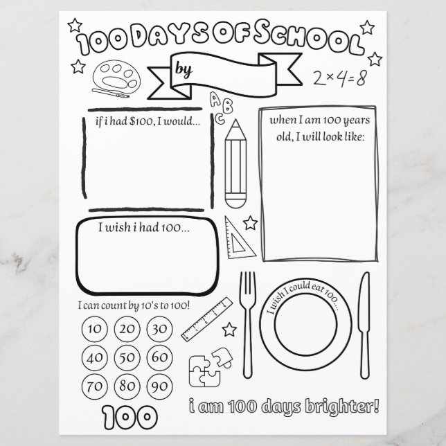 Lámina Rellenar en blanco 100 días de escuela (Anverso)