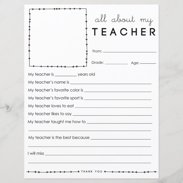 Lámina Rellenar en blanco todo sobre mi profesor (Anverso)